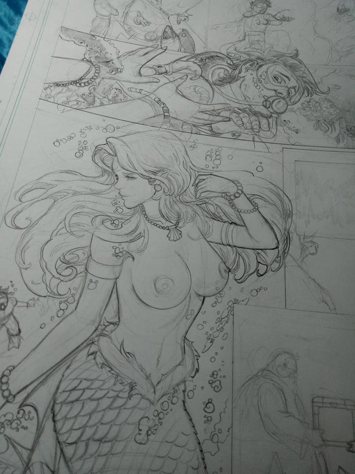 Neptune Mermaid Sketch -- Teela & Battlecat Vs Lockjaw & Medusa