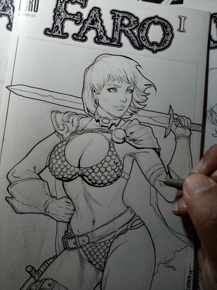 Power Girl -- Red Sonya Mashup Sketch -- Strip Poker Inks