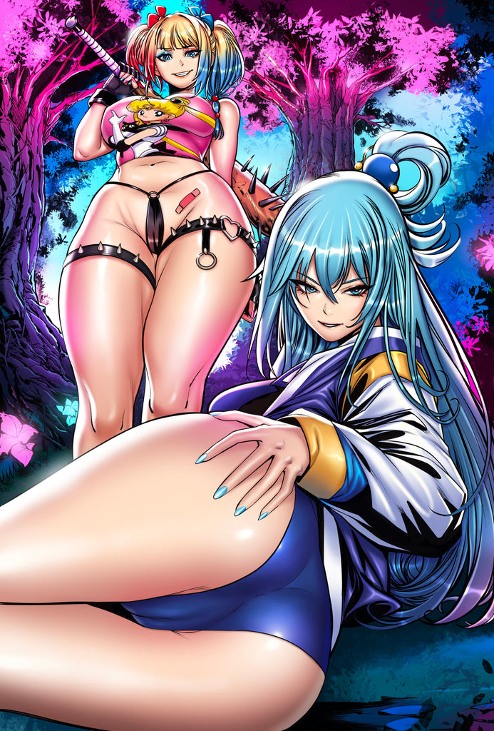 Osaka Comic Con Cover Colors -- Harley & Aqua Goddess