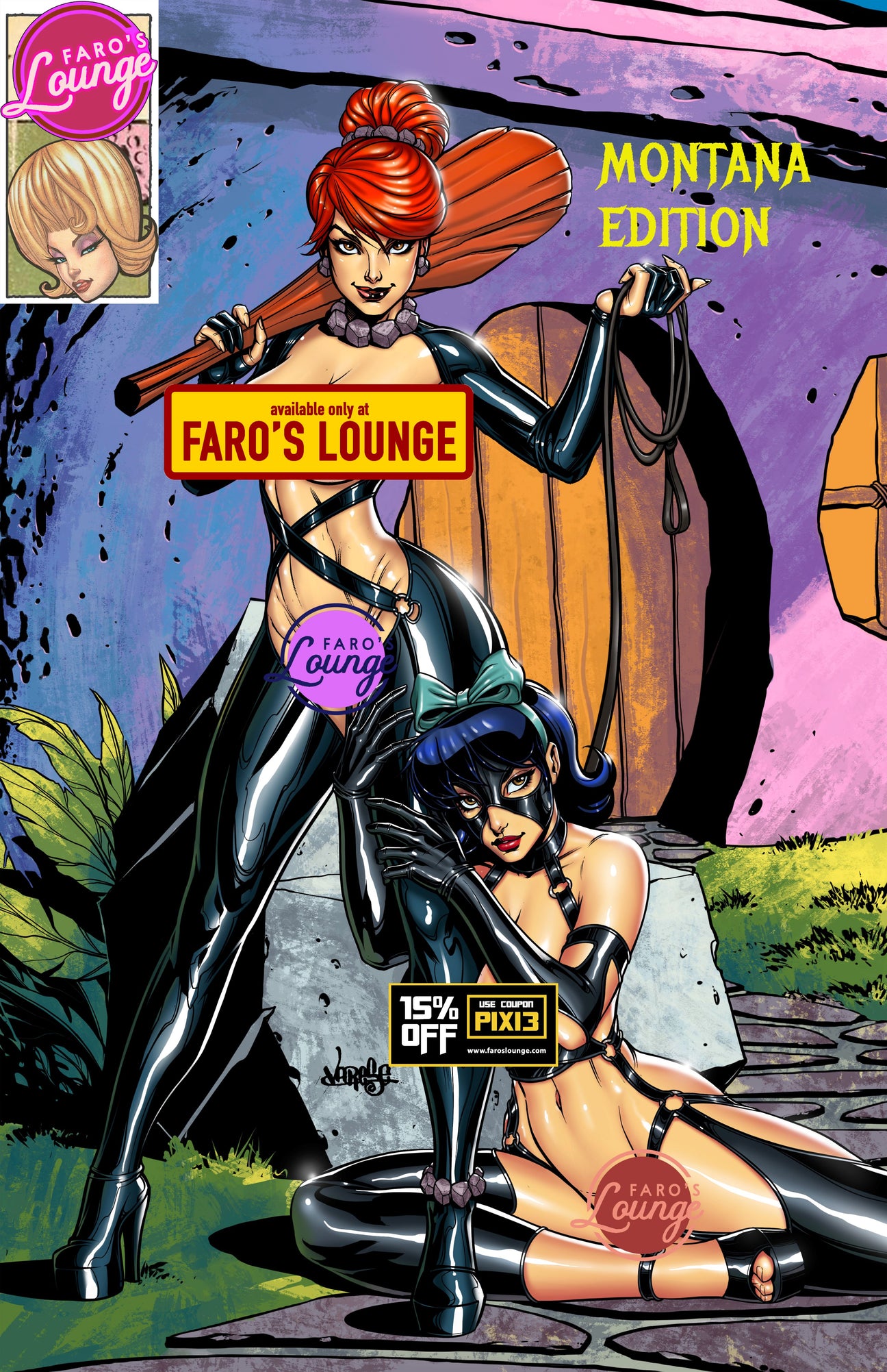 Cover of 'American Safari Sketchbook -- Montana' featuring cartoon characters Wilma Flintstone and Betty Rubble in a bondage-themed pose against a colorful, comic-style background.