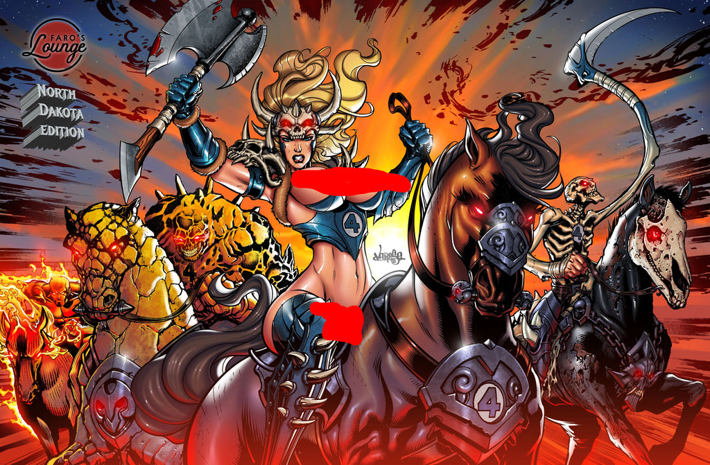 Illustration of a warrior with a large axe against a fiery background